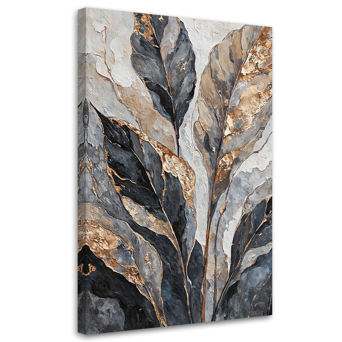 Nietypowe obrazy do salonu Abstrakcyjne Liście Szary Złoty 70x100