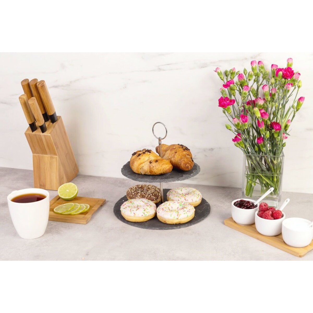 Kamienna patera na ciasta i przekąski, 2 poziomy