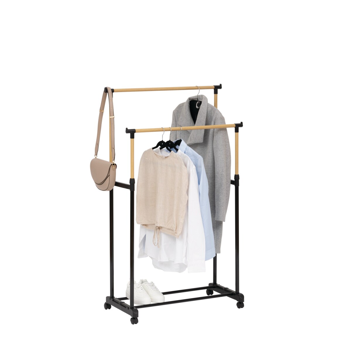 Wieszak na ubrania podwójny WOODY, 86 x 42 x 165 cm