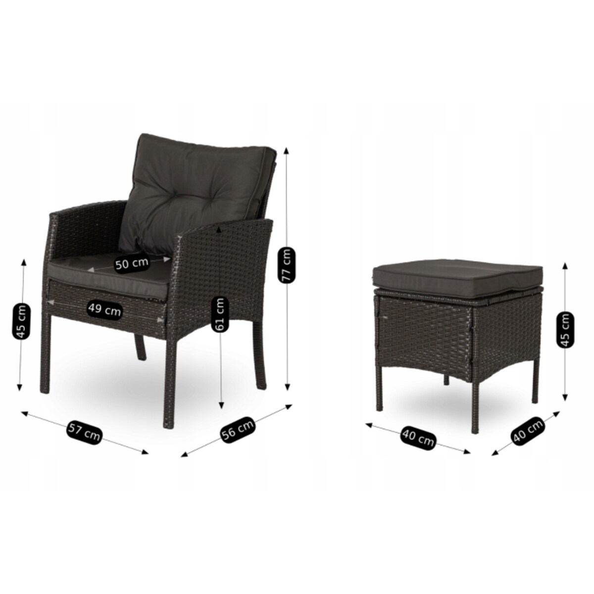 Zestaw Mebli Ogrodowych Technorattan Na Taras Ogród Komplet Czarny ATLANTA