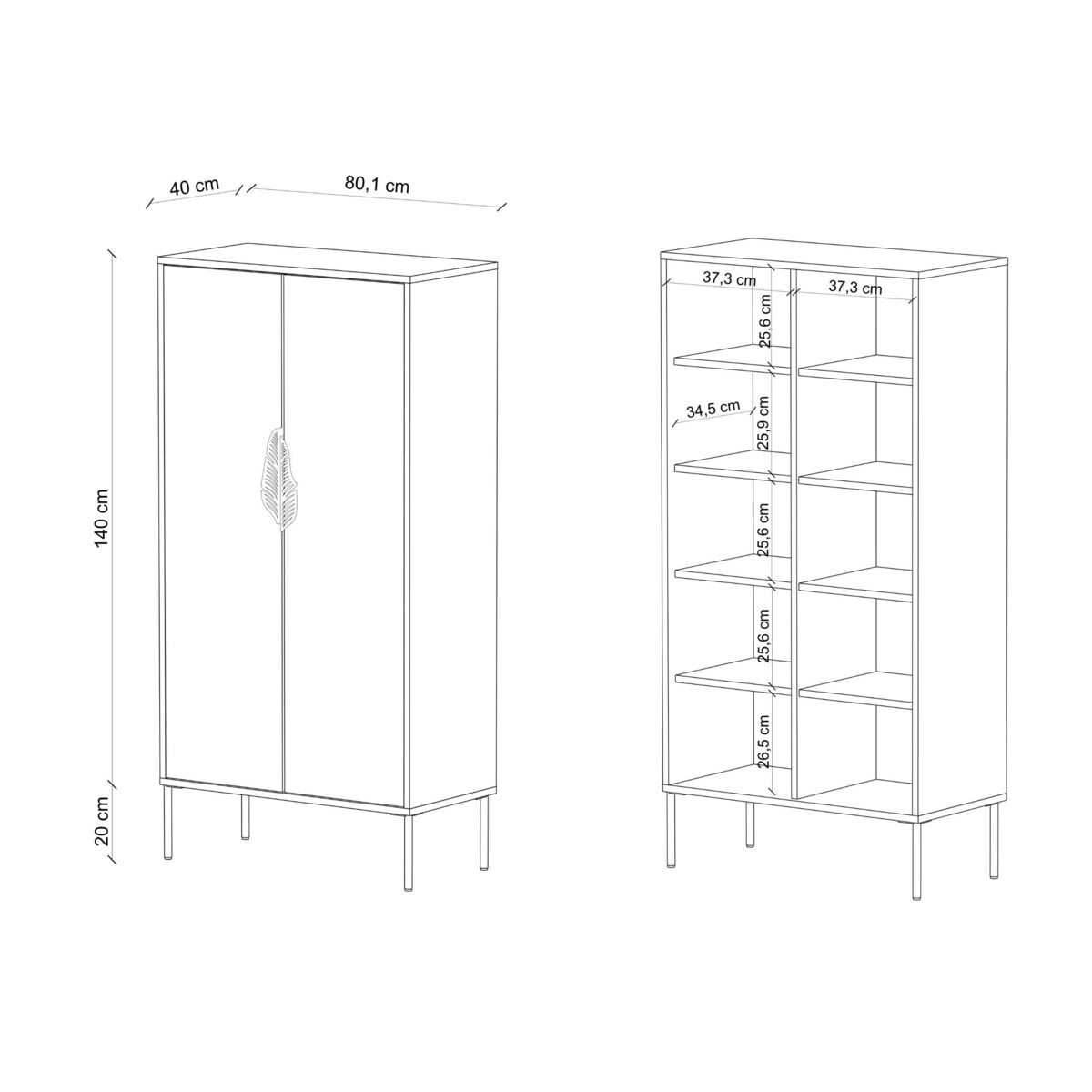 Wysoka zielona komoda ze złotymi dodatkami Skandica MERLIN