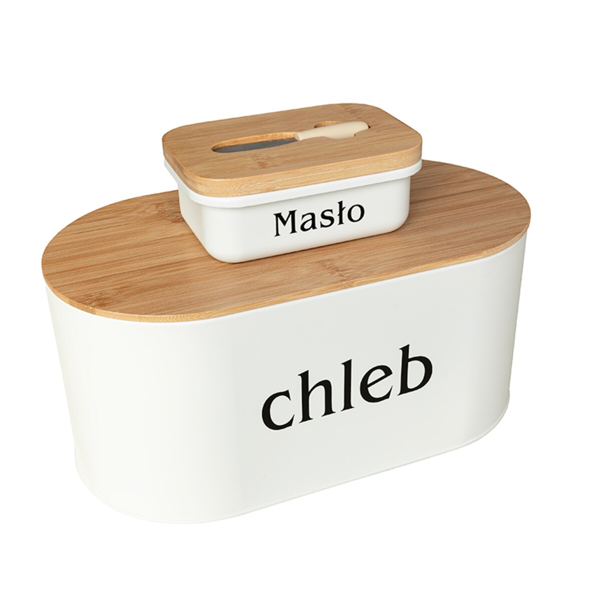 Zestaw chlebak z maselniczką i nożem deska do krojenia biały