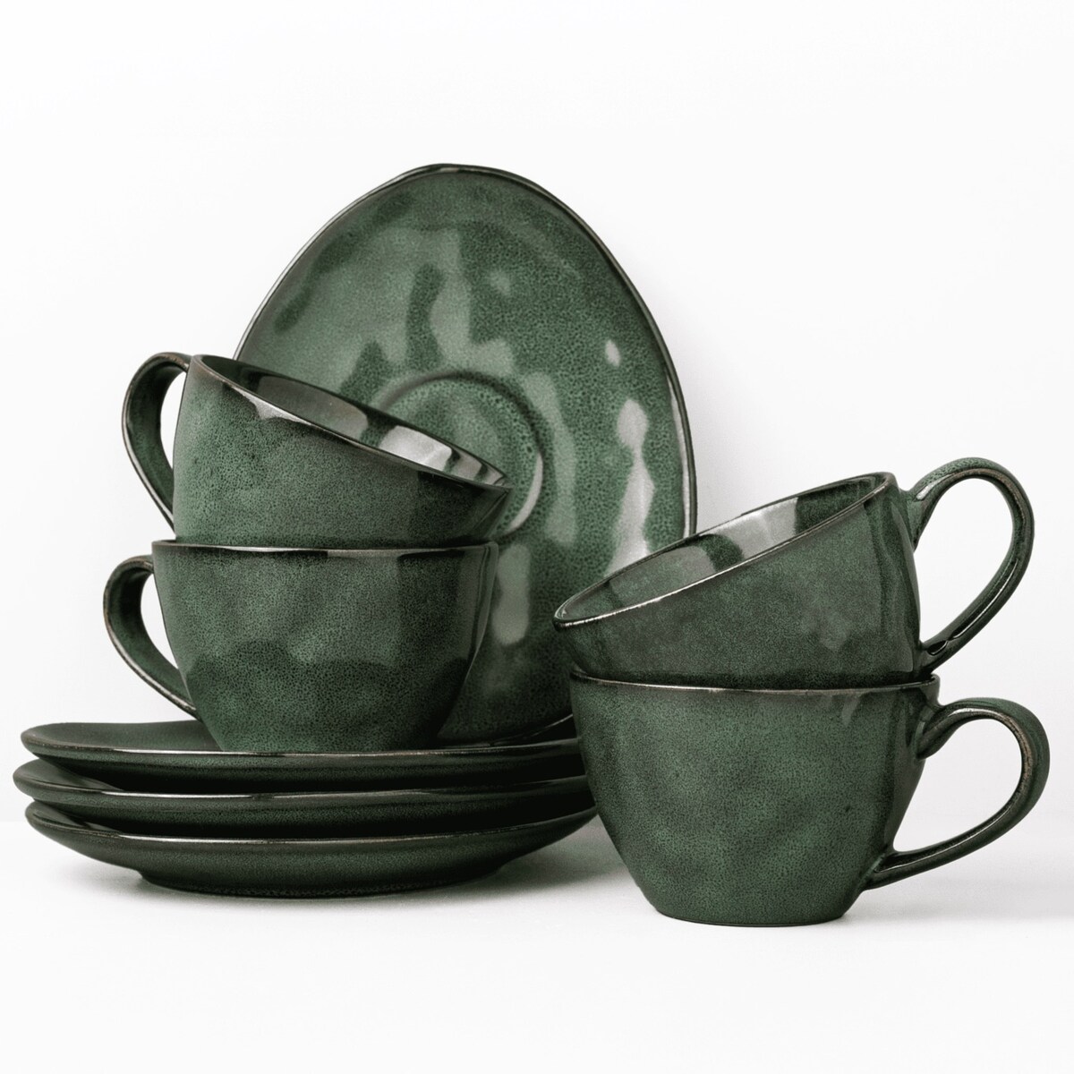 Serwis kawowy Uminami zielony na 4 osoby 8 szt. Nowoczesny Do zmywarki Komplet filiżanka i spodek