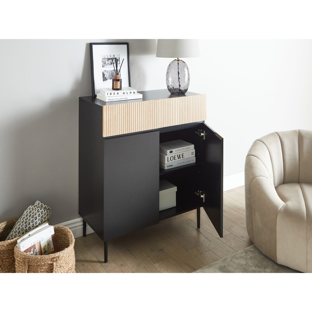 Szafka dwudrzwiowa czarny z brązowym BLYTHE