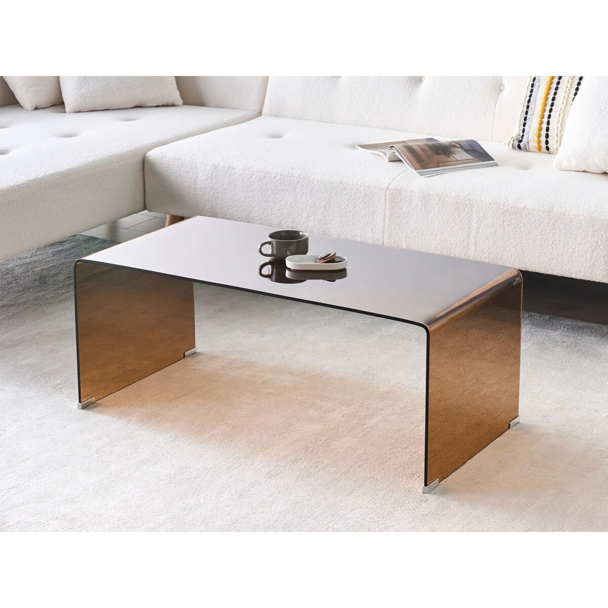 Stolik kawowy KENDALL Szkło hartowane Brązowy