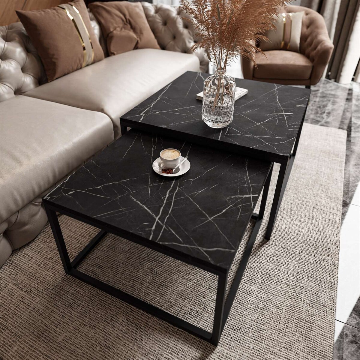 Stolik kawowy ława YOSHI 2w1 czarny grigia pietra czarna 40/46 cm