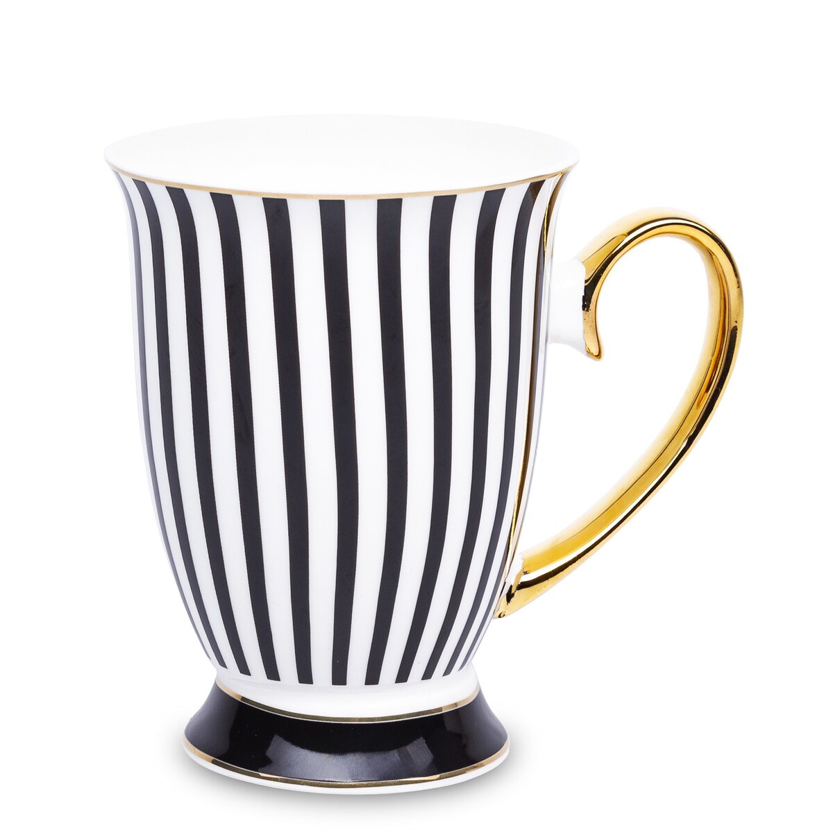 Kubek porcelanowy w paski w pudełku 300 ml TASSA - czarne