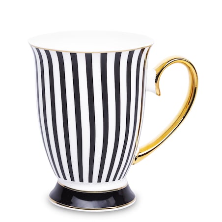 Kubek porcelanowy w paski w pudełku 300 ml TASSA - czarne