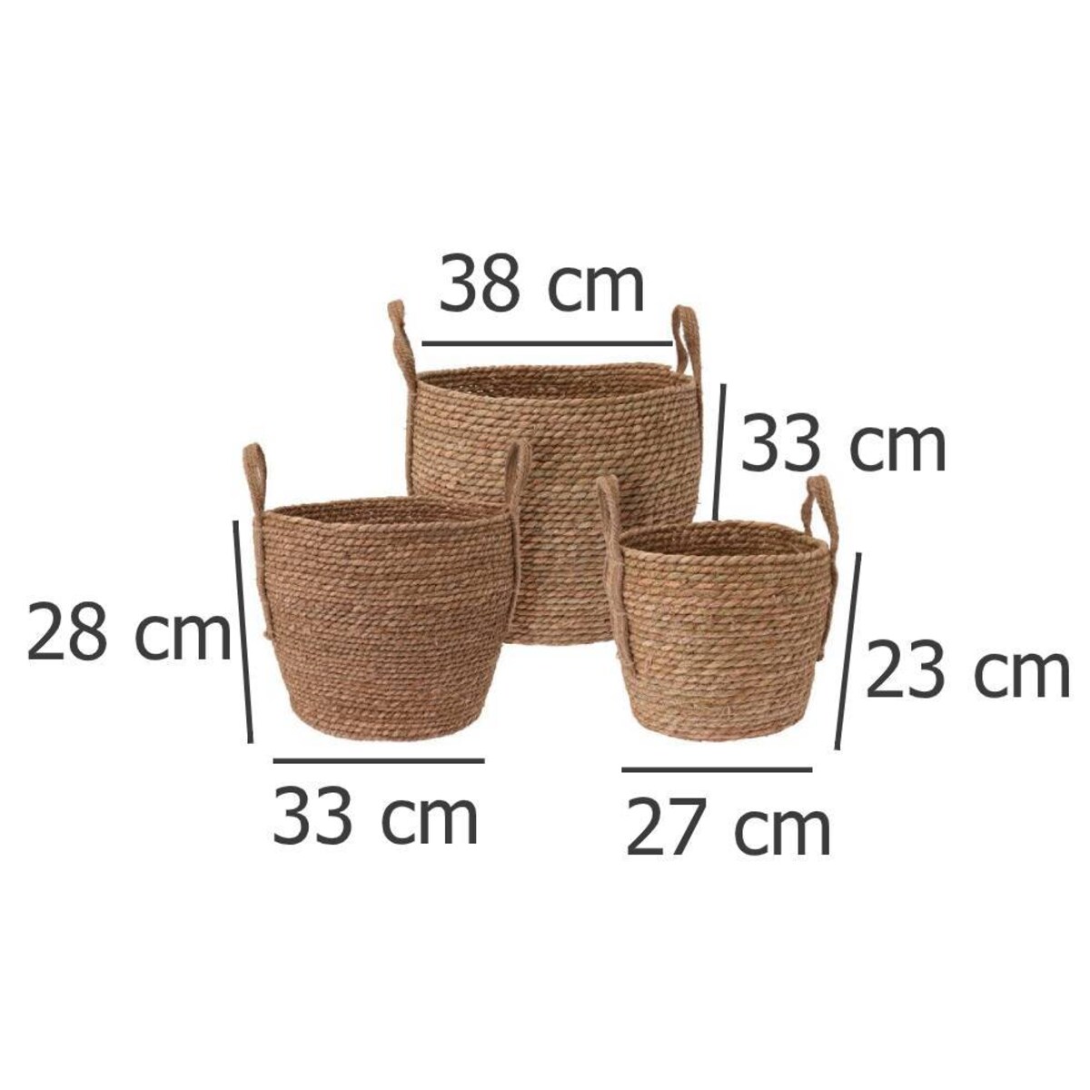 Zestaw 3 koszy z uchwytami, uniwersalne zastosowanie, różne rozmiary, kosze plecione