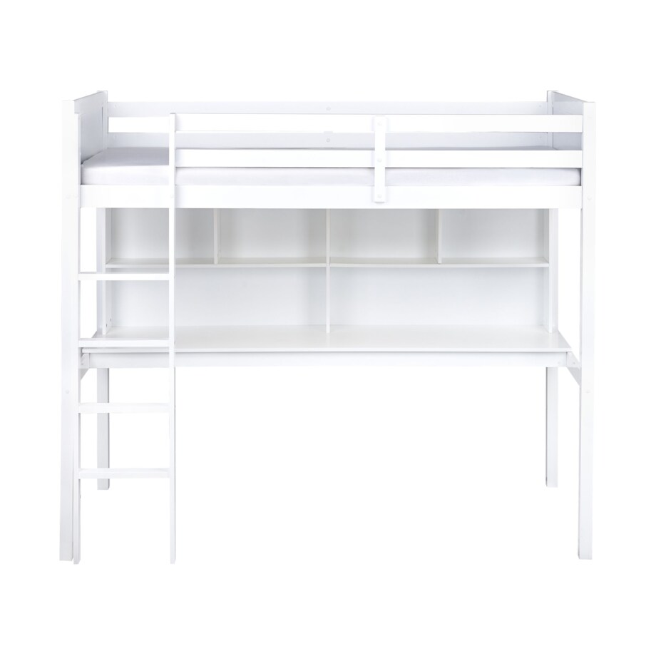 Łóżko na antresoli z biurkiem Drewno sosnowe FOUCAMONT 90 x 200 cm Biały