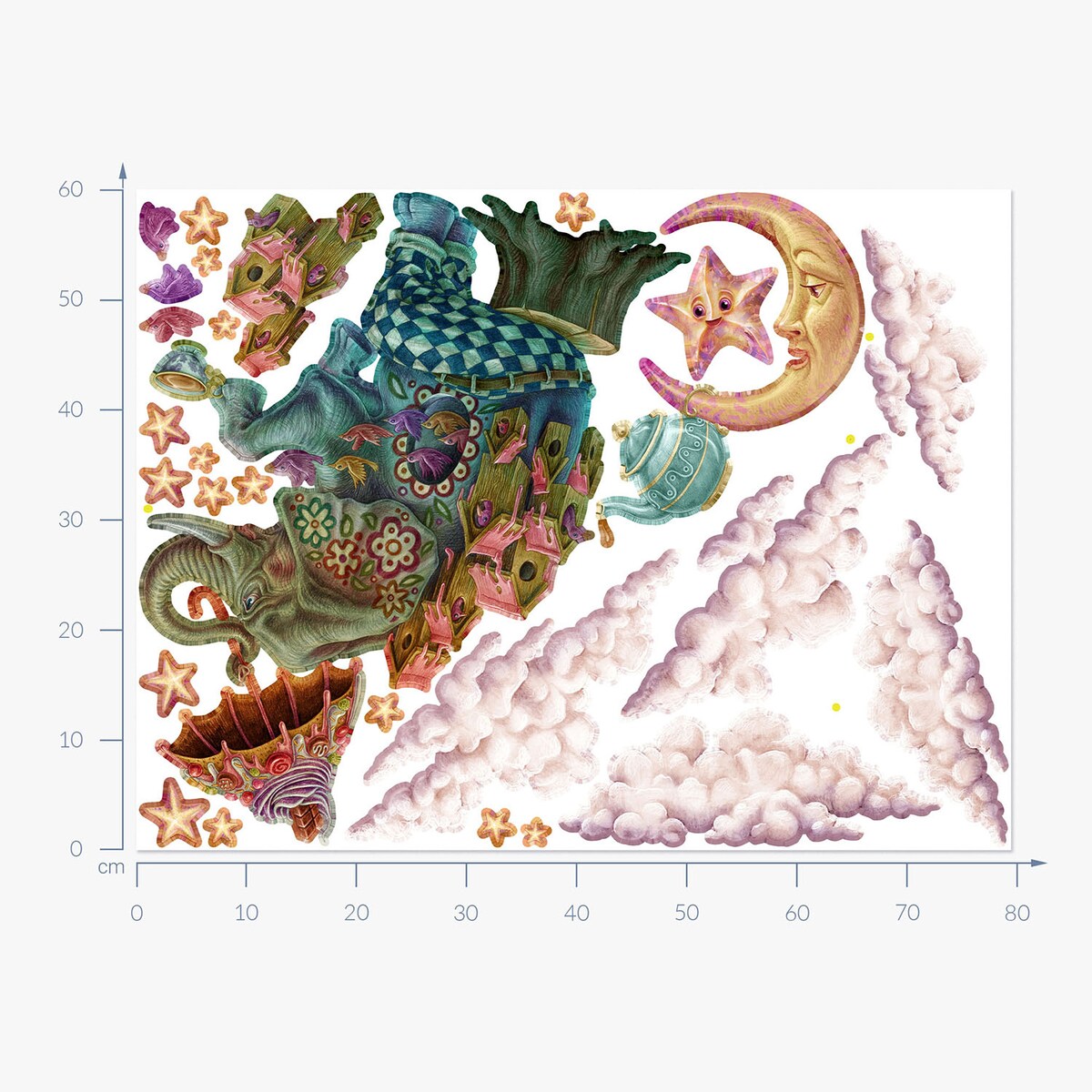 Zestaw naklejek na ścianę, Zwierzęta z bajki - słoń, 60cm