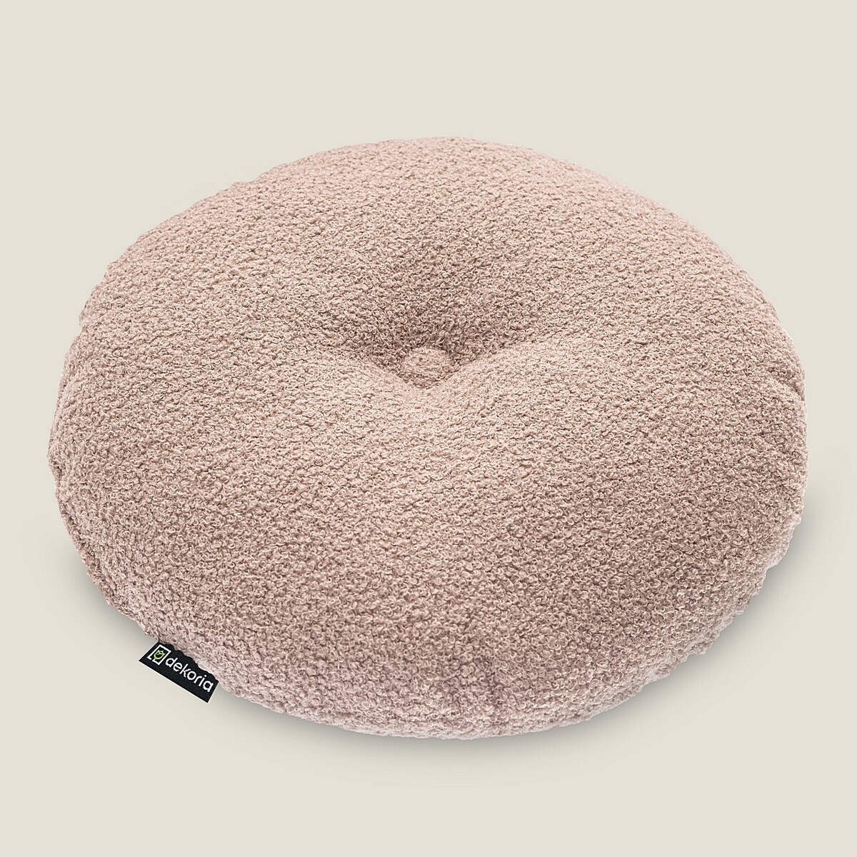 Poduszka okrągła z guzikiem, różowa bukla, ⌀37 cm, Boucle Teddy