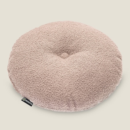 Poduszka okrągła z guzikiem, różowa bukla, ⌀37 cm, Boucle Teddy