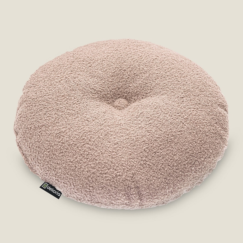 Poduszka okrągła z guzikiem, różowa bukla, ⌀37 cm, Boucle Teddy