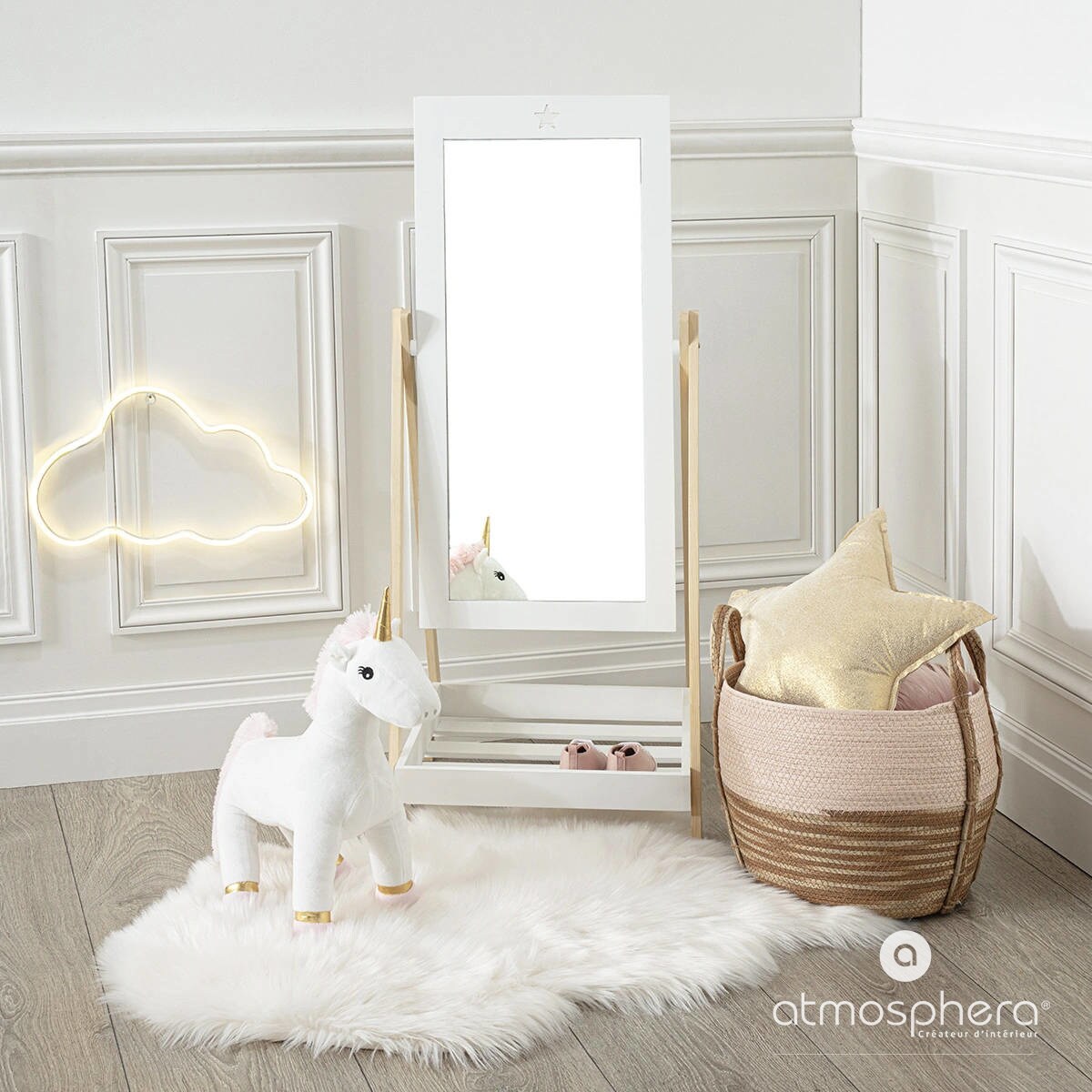 Lustro stojące do pokoju dziecięcego z półką, 102 x 46,5 cm