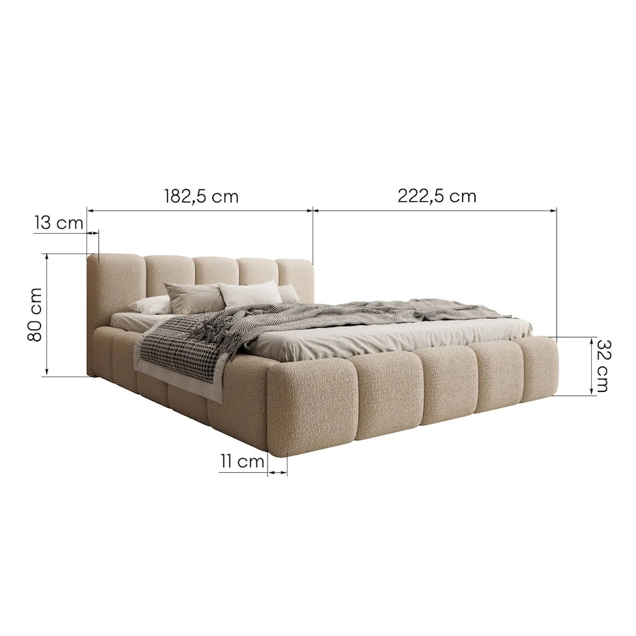 Łóżko tapicerowane 160x200 cm beżowe bouclé Fera