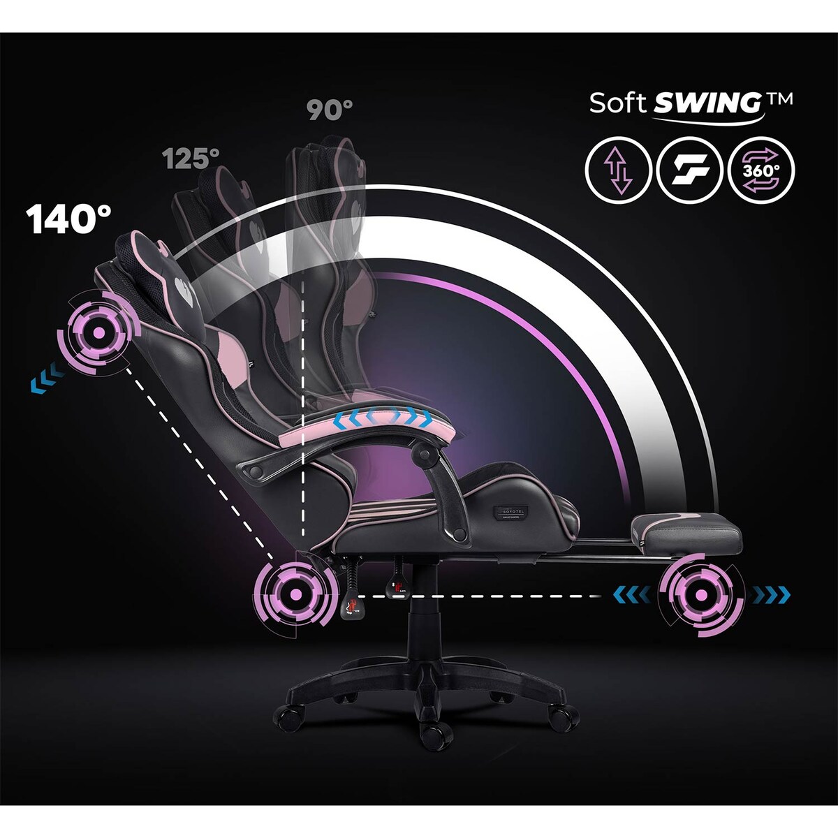 Fotel gamingowy obrotowy dla gracza podnóżek Sofotel Specter czarno-różowy