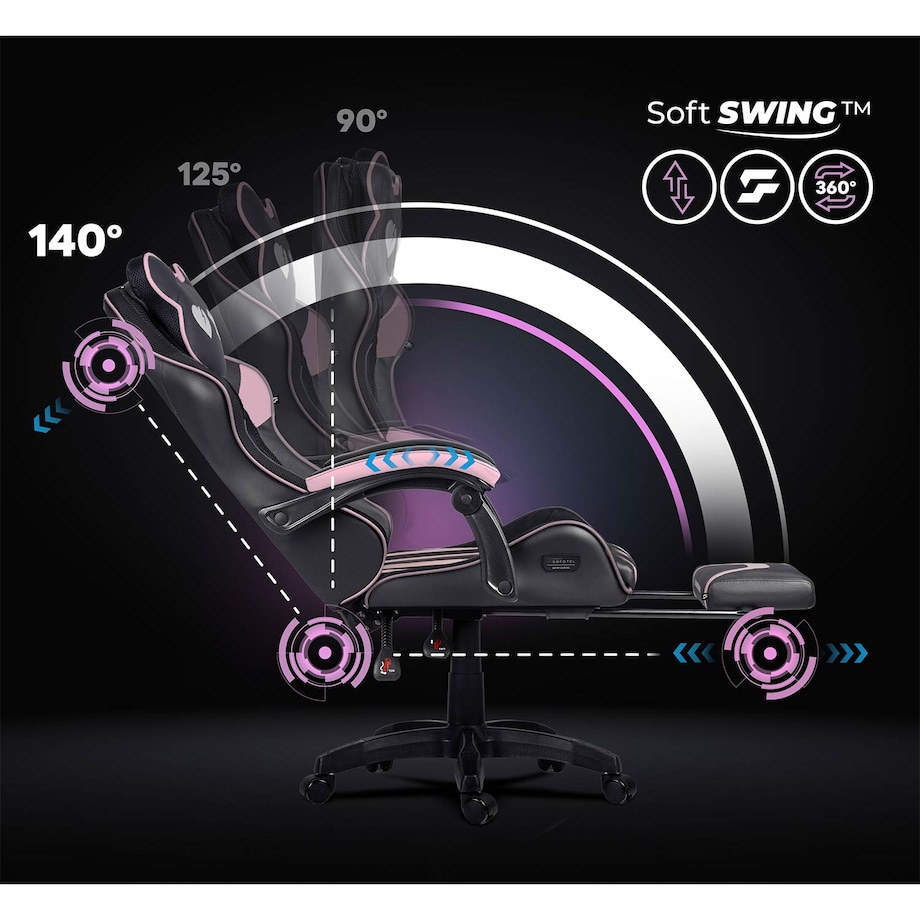 Fotel gamingowy obrotowy dla gracza podnóżek Sofotel Specter czarno-różowy