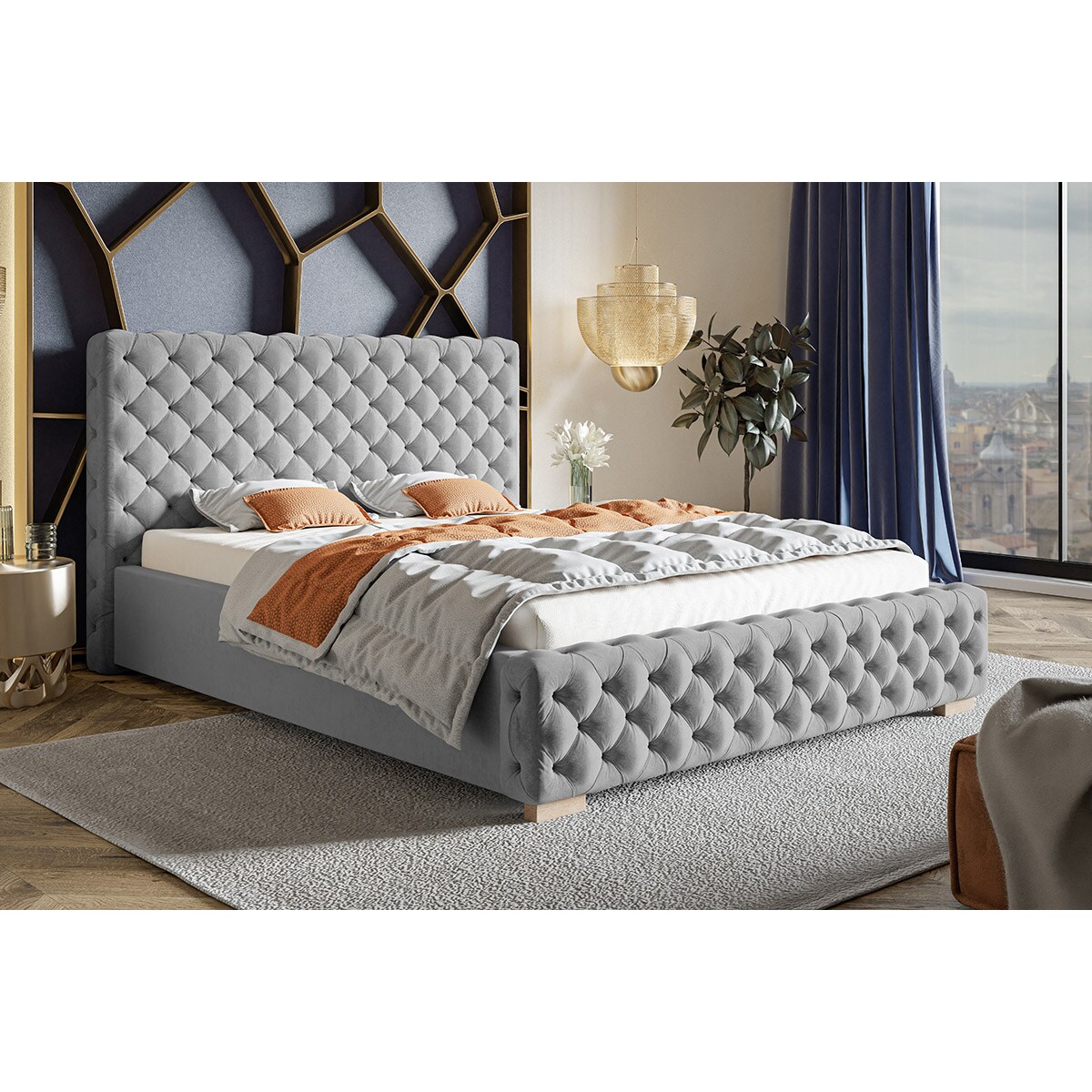 Łóżko tapicerowane z pojemnikiem 160x200 BEN 12 - szare