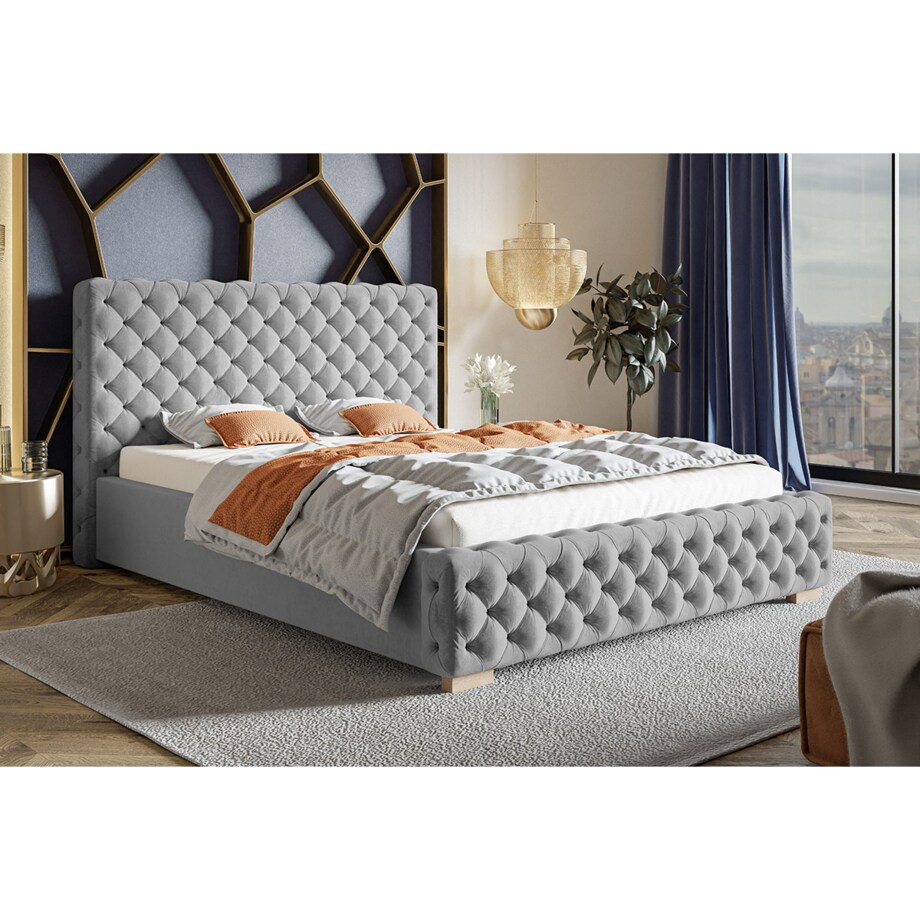 Łóżko tapicerowane z pojemnikiem 160x200 BEN 12 - szare