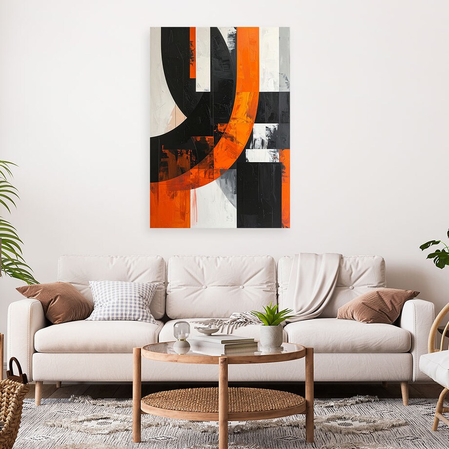 Obraz do salonu pokoju biura, Abstrakcja kształty czarno pomarańczowy