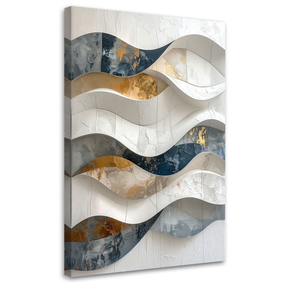 Obraz do salonu biura sypialni hotelu, Abstrakcja geometryczna fale w bieli beżu i złocie 40x60 cm