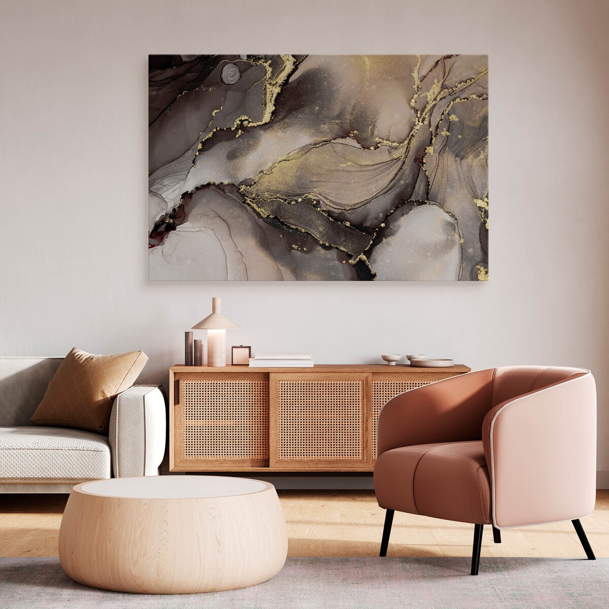 Obraz na płótnie Brązowa abstrakcja ze złotem 90x60cm