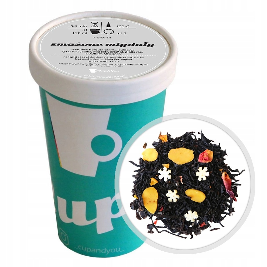Herbata czarna SMAŻONE MIGDAŁY płatki róży jabłka cukrowe gwiazdki 120g - herbata liściasta sypana mieszanka napar susz