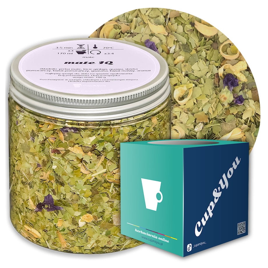 Herbata Yerba Mate IQ o delikatnie cytrusowym smaku ostrokrzew paragwajski - herbata liściasta sypana mieszanka napar susz - gotowa na prezent upominek