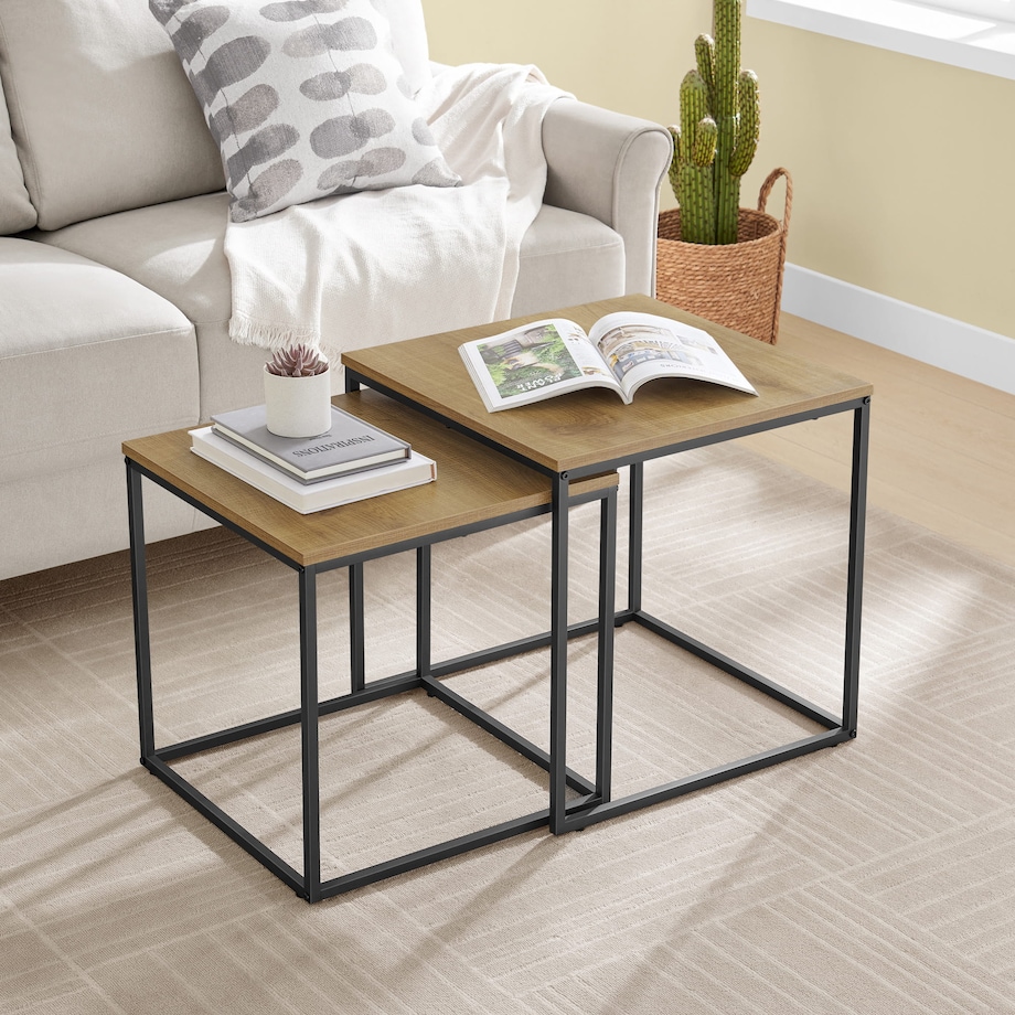 Stolik Kawowy Kwadrat 2Szt Dąb, Czarny