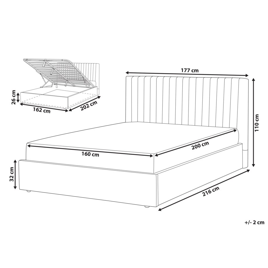 Łóżko z pojemnikiem welurowe 160 x 200 cm szare VION