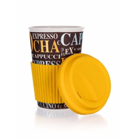 KUBEK ceramiczny Z SILIKONOWĄ POKRYWKĄ 400 ml NA KAWĘ HERBATĘ NAPOJE