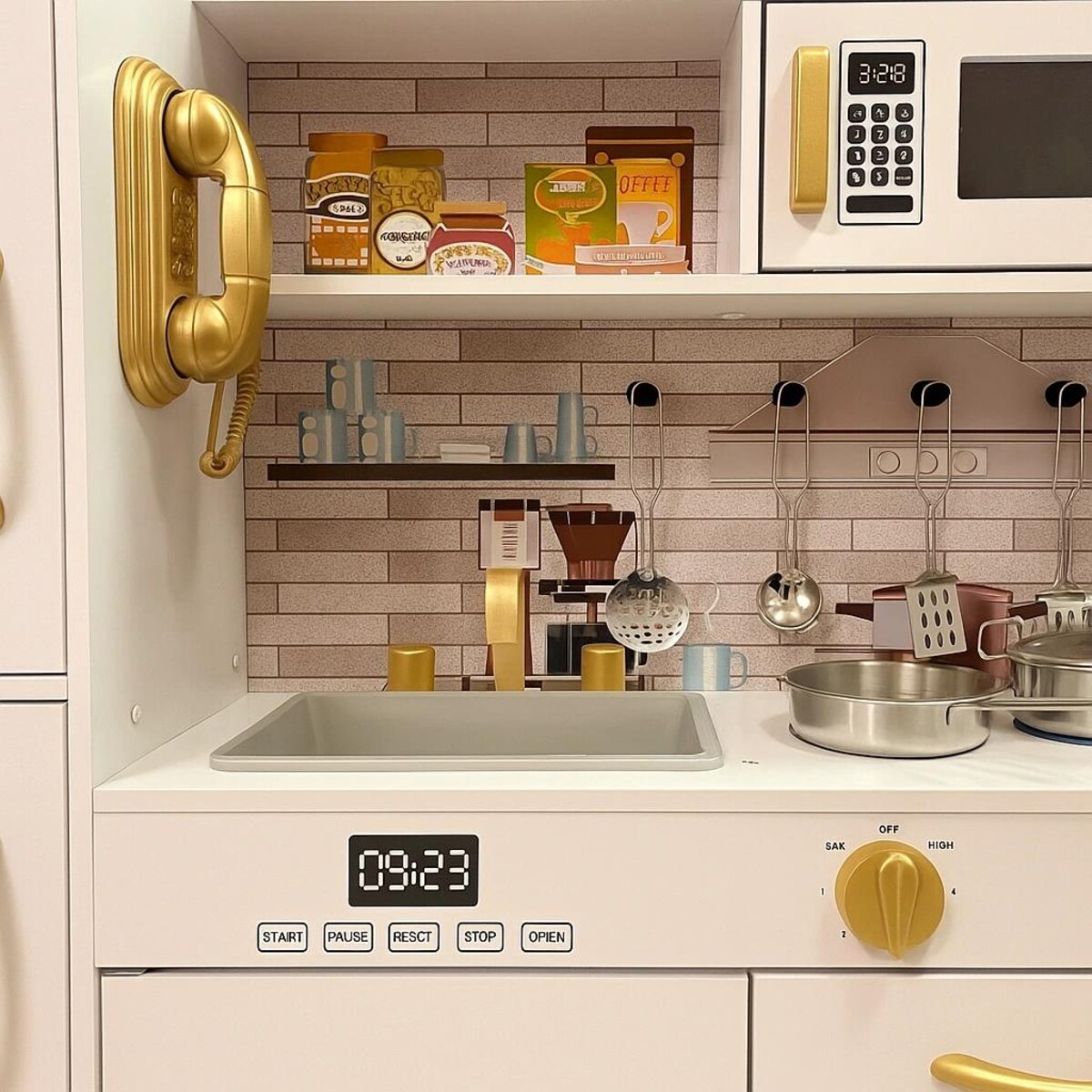 Drewniana kuchnia MILK dla dzieci – biała kuchnia z lodówką, zlewem, mikrofalą i akcesoriami