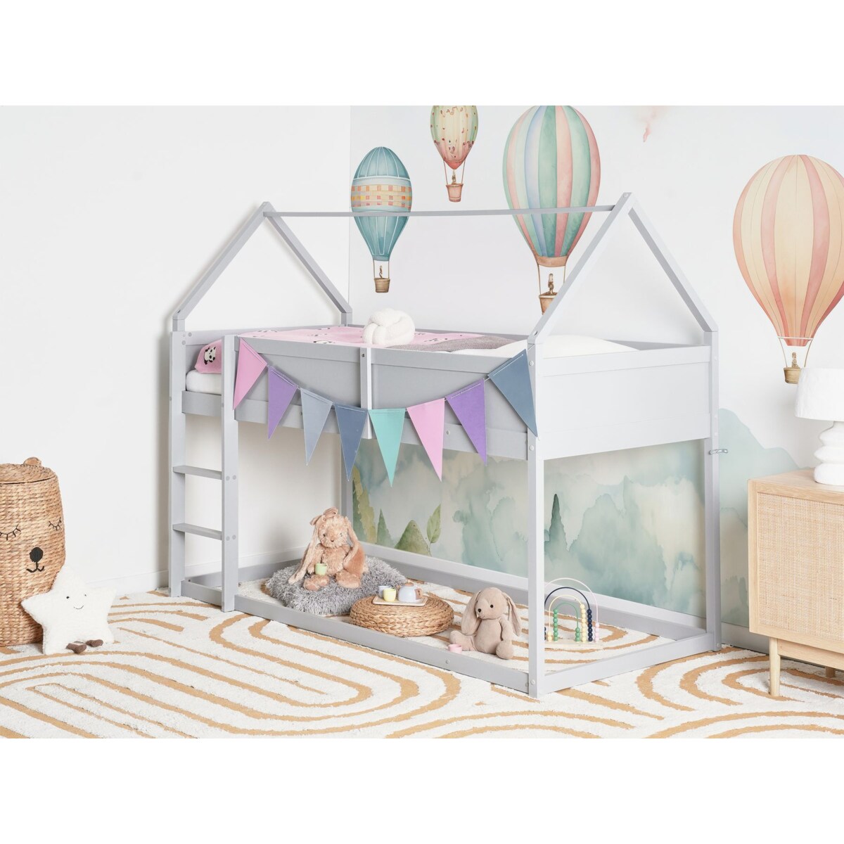 Łóżko na antresoli Domek Drewno DIENNE 90 x 200 cm Szary