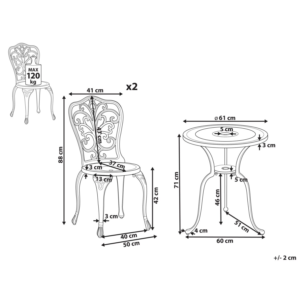 Zestaw mebli balkonowych TRIORA/DASCIO Metal Złamana biel