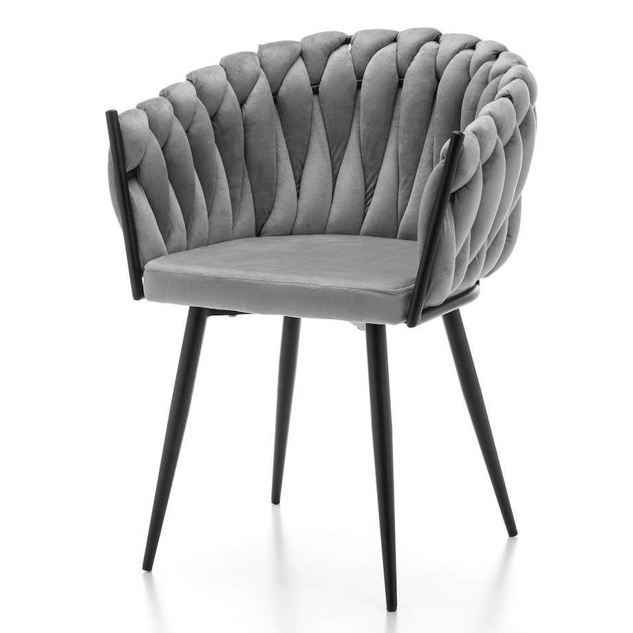 Krzesło tapicerowane plecione glamour salon welurowe LATINA jasnoszara