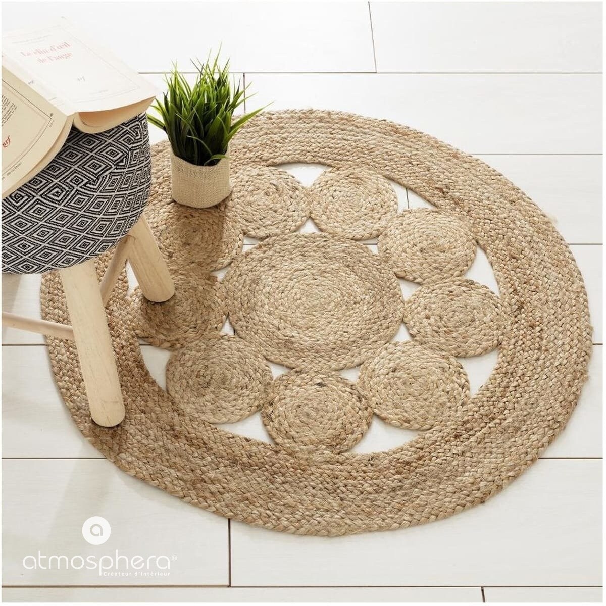 Dywan dekoracyjny z juty, Ø 80 cm, okrągły