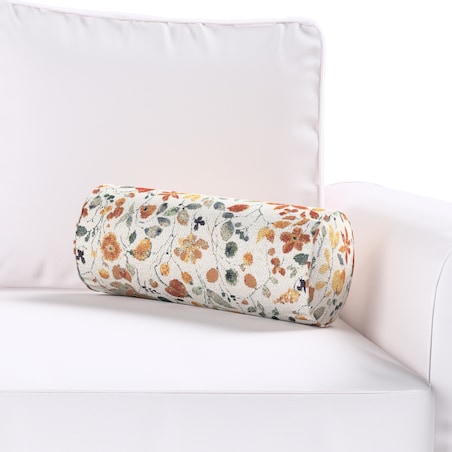 Poduszka wałek prosty, pomarańczowo-zielone kwiaty na kremowym tle, Ø16 x 40 cm, Cosy Home