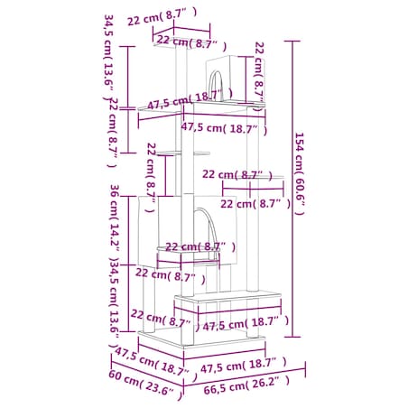 vidaXL Drapak dla kota z sizalowymi słupkami, ciemnoszary, 154 cm