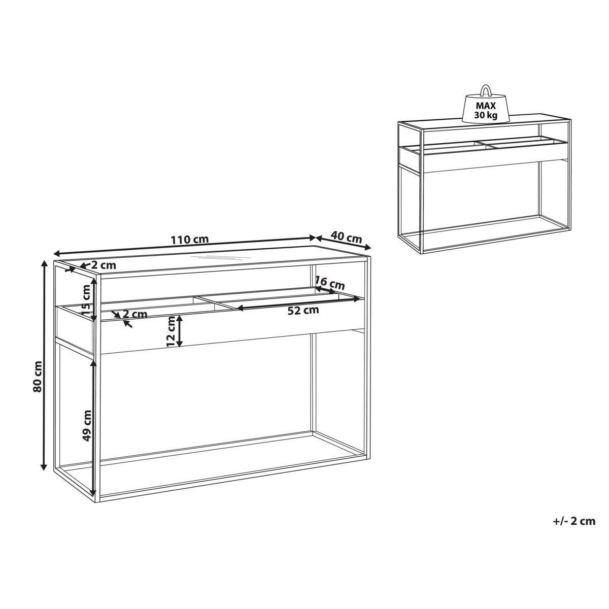 Konsola szklana ciemne drewno z czarnym WACO
