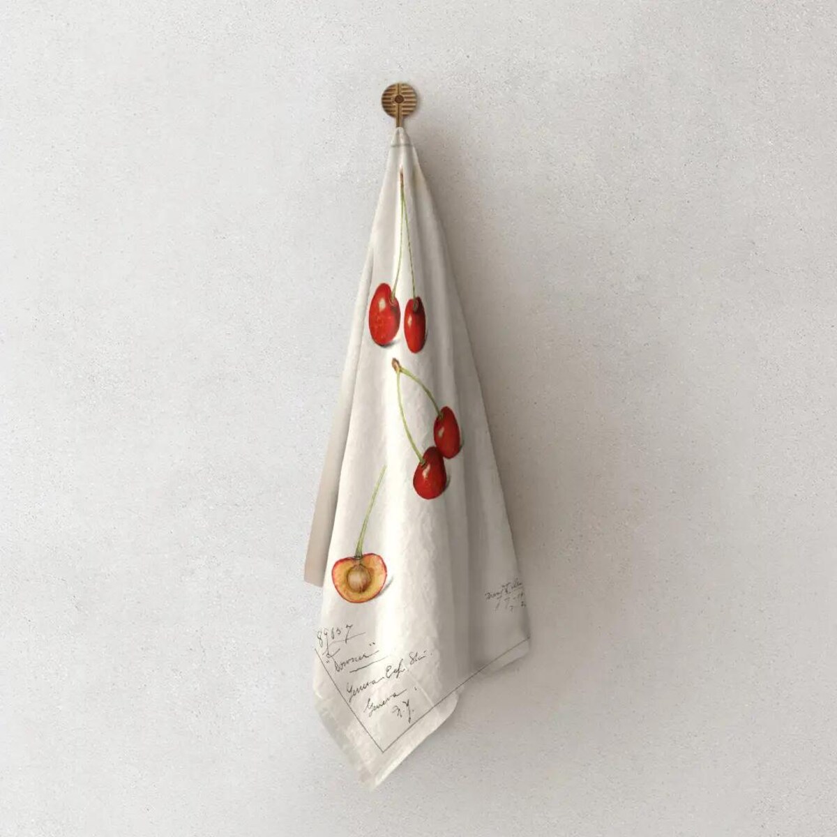 Lniany ręcznik kuchenny - spadające wiśnie