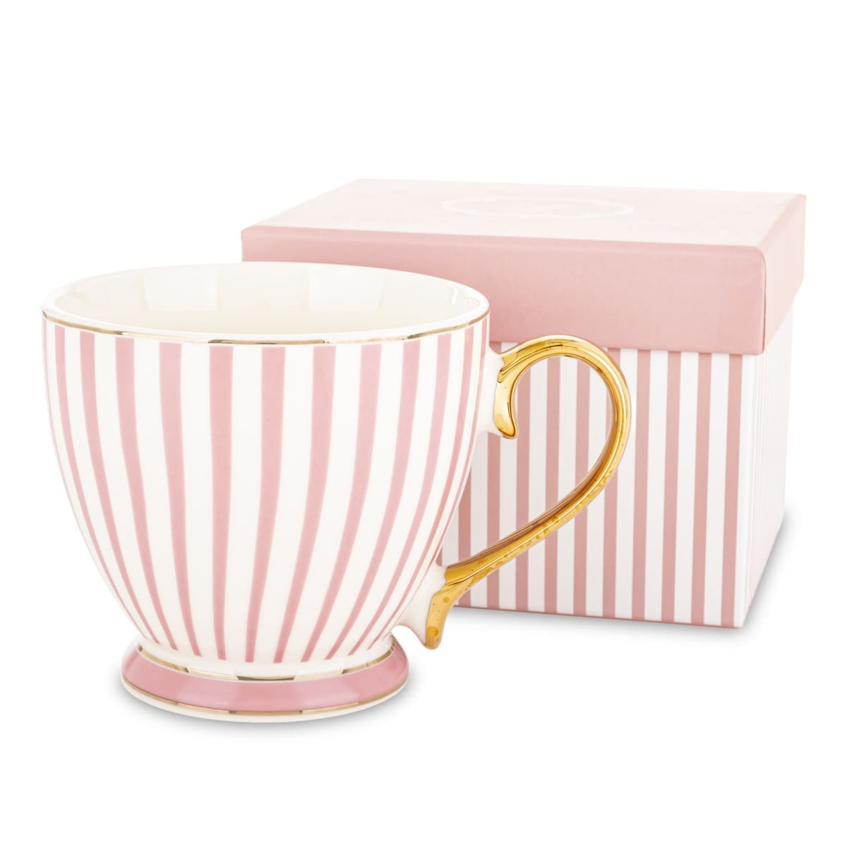 Kubek-filiżanka porcelanowy w paski w pudełku 450 ml TASSA - różowy