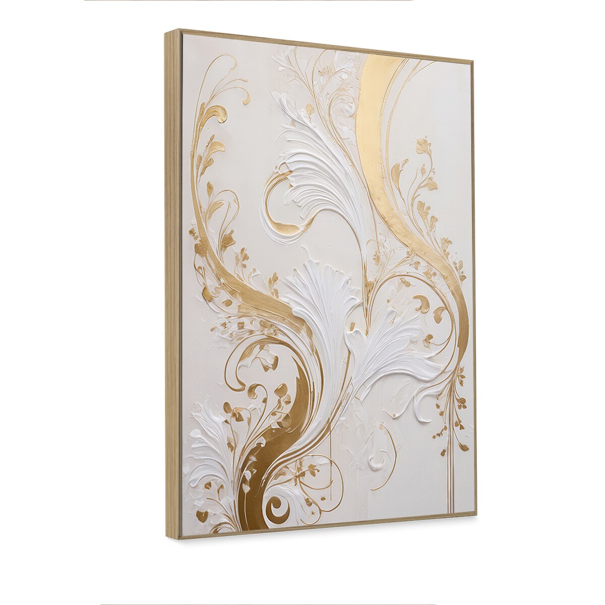 KNOR WALL ART obraz na płótnie w ramie canvas 60x90 Ornament w złocie i bieli