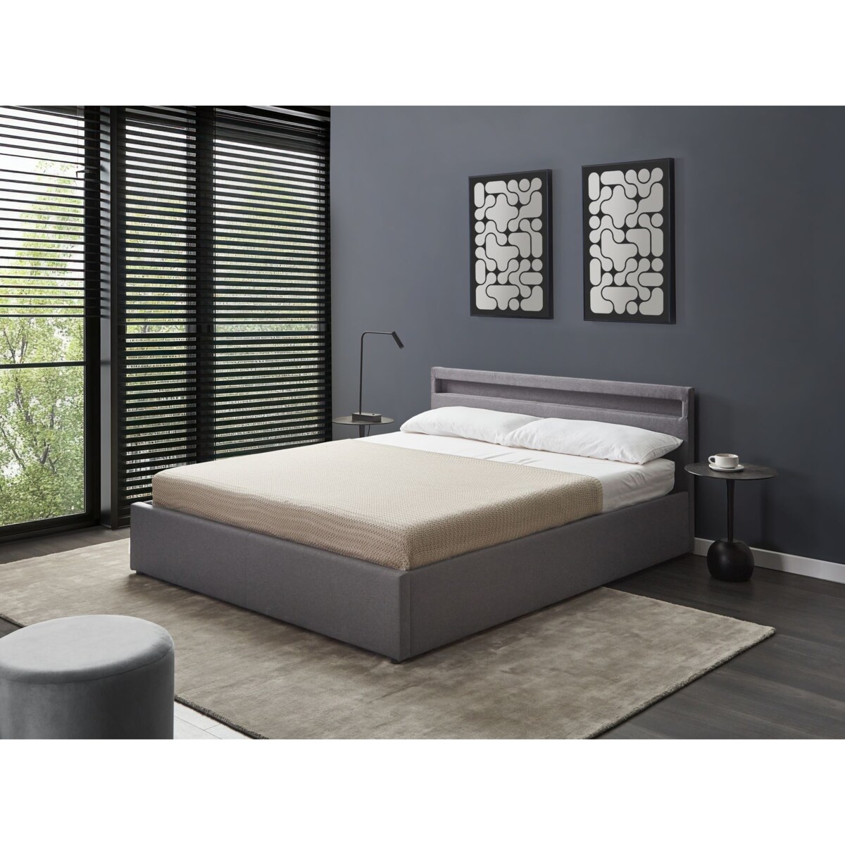 Łóżko LED z pojemnikiem ARMELLE 160 x 200 cm Ciemnoszary