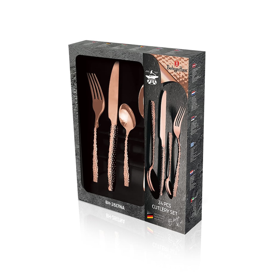 Komplet sztućców 24 elementy dla 6 osób błyszczące sztućce BERLINGER HAUS Rose Gold