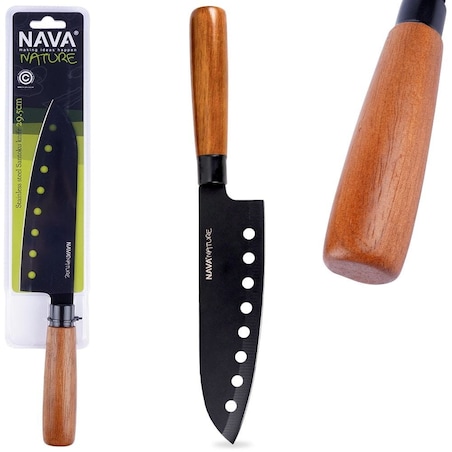 Nóż Santoku stalowy NATURE 29cm czarny kuchenny do siekania stal nierdzewna