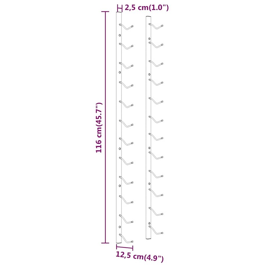 vidaXL Ścienny uchwyt na 12 butelek wina, biały, żelazny