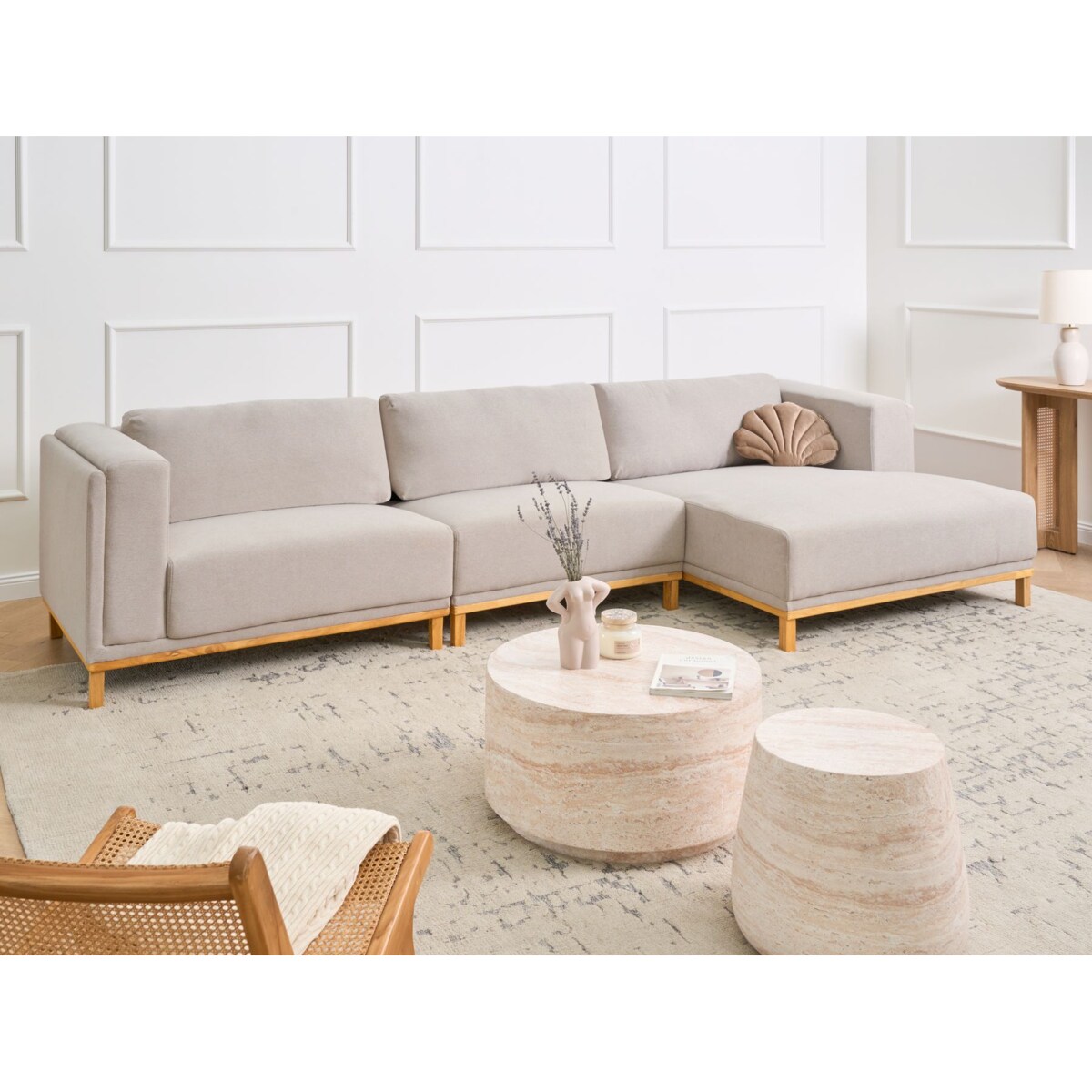 Narożnik dla 5 osób VENG Jasnobeżowy Lewostronny