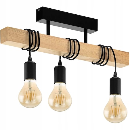 Lampa Sufitowa Wisząca Metal Z Drewnem Loft Line