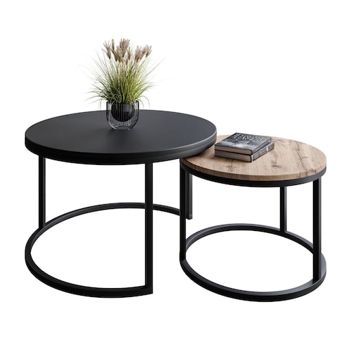 Okrągły stolik kawowy 2w1 CIRI SLIM MIX czarny dąb wotan